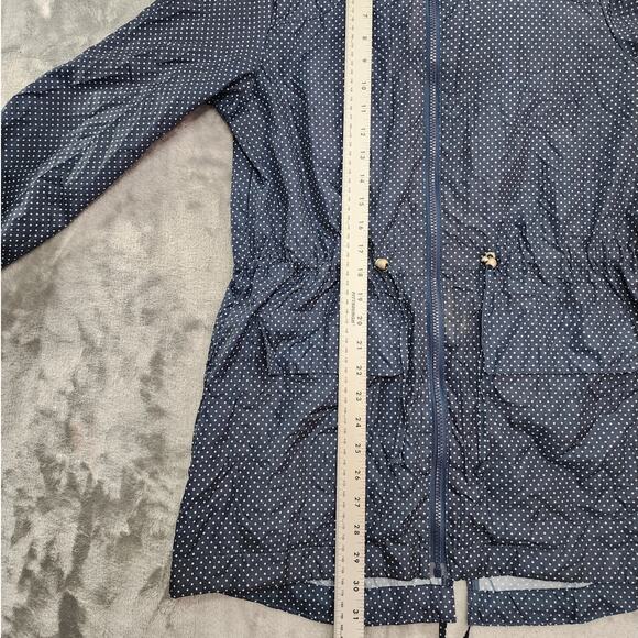 YFL Reserved Jacket Womens 38 US 8 Blue Polka Dot Packable Rain Coat Drawstring - Picture 10 of 11